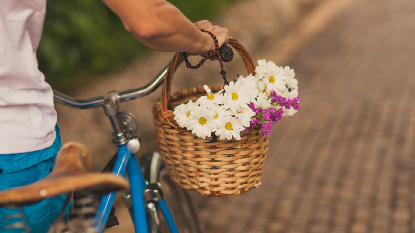 Screenshot №1 pro téma Flowers In Bicycle Basket 1366x768