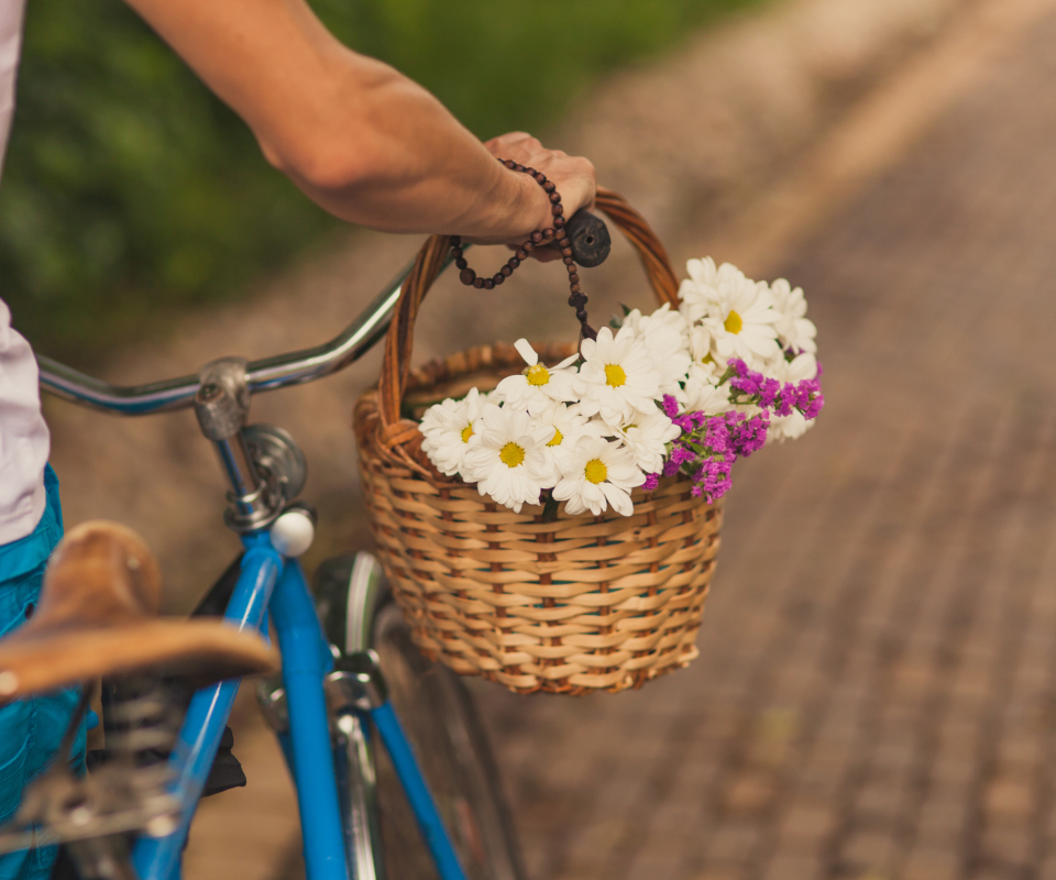 Обои Flowers In Bicycle Basket 960x800