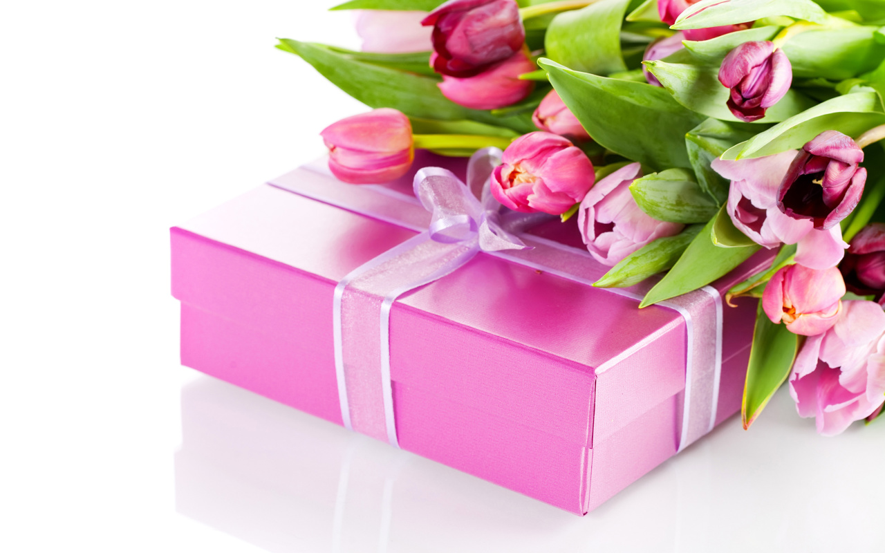 Pink Tulips and Gift wallpaper 1280x800