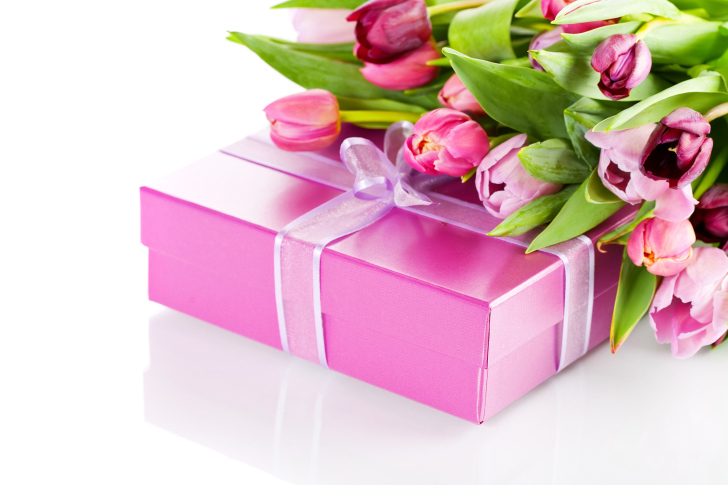 Pink Tulips and Gift wallpaper