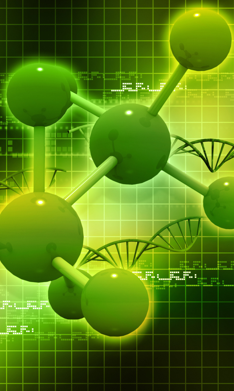 Fondo de pantalla Metallic Green Molecules 768x1280