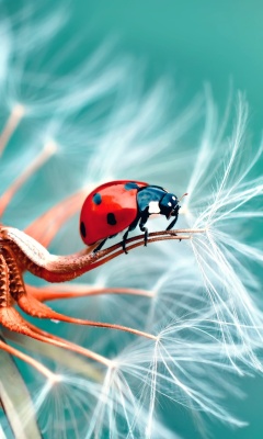 Обои Ladybug in Dandelion 240x400