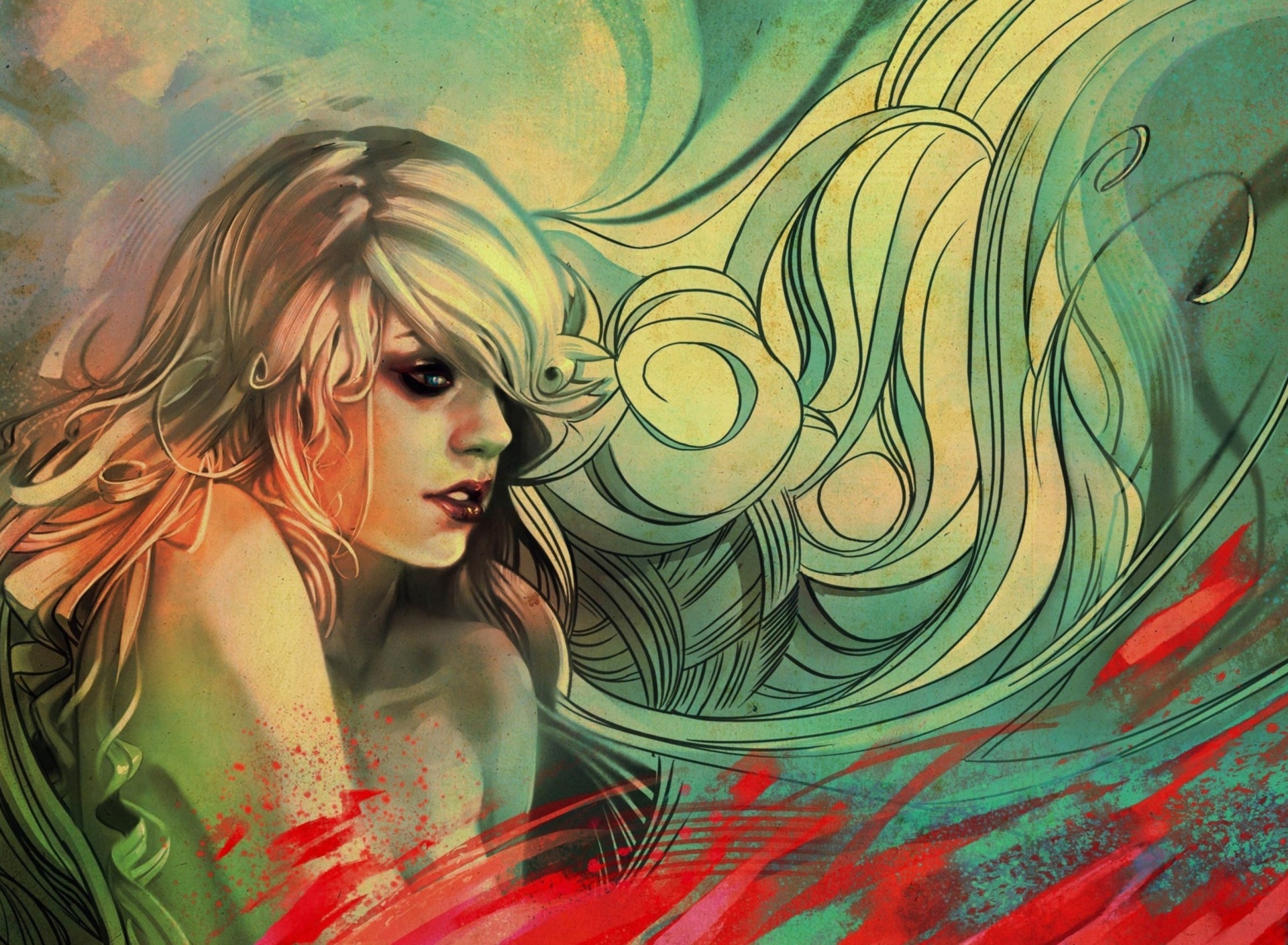 Das Blonde Woman Painting Wallpaper 1920x1408