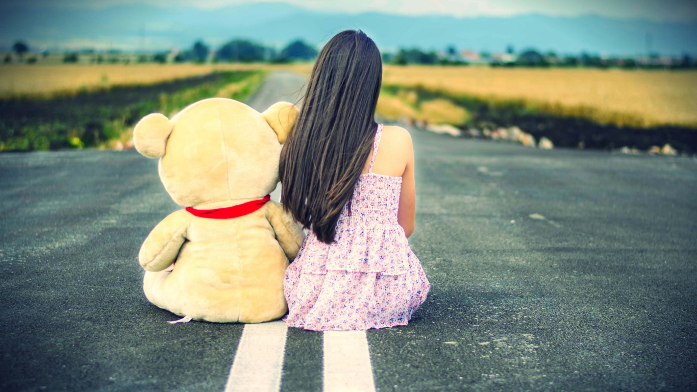 Girl And Her Bear wallpaper 1366x768