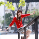 Fondo de pantalla Pretty Asian Girl In Red Jumper 128x128