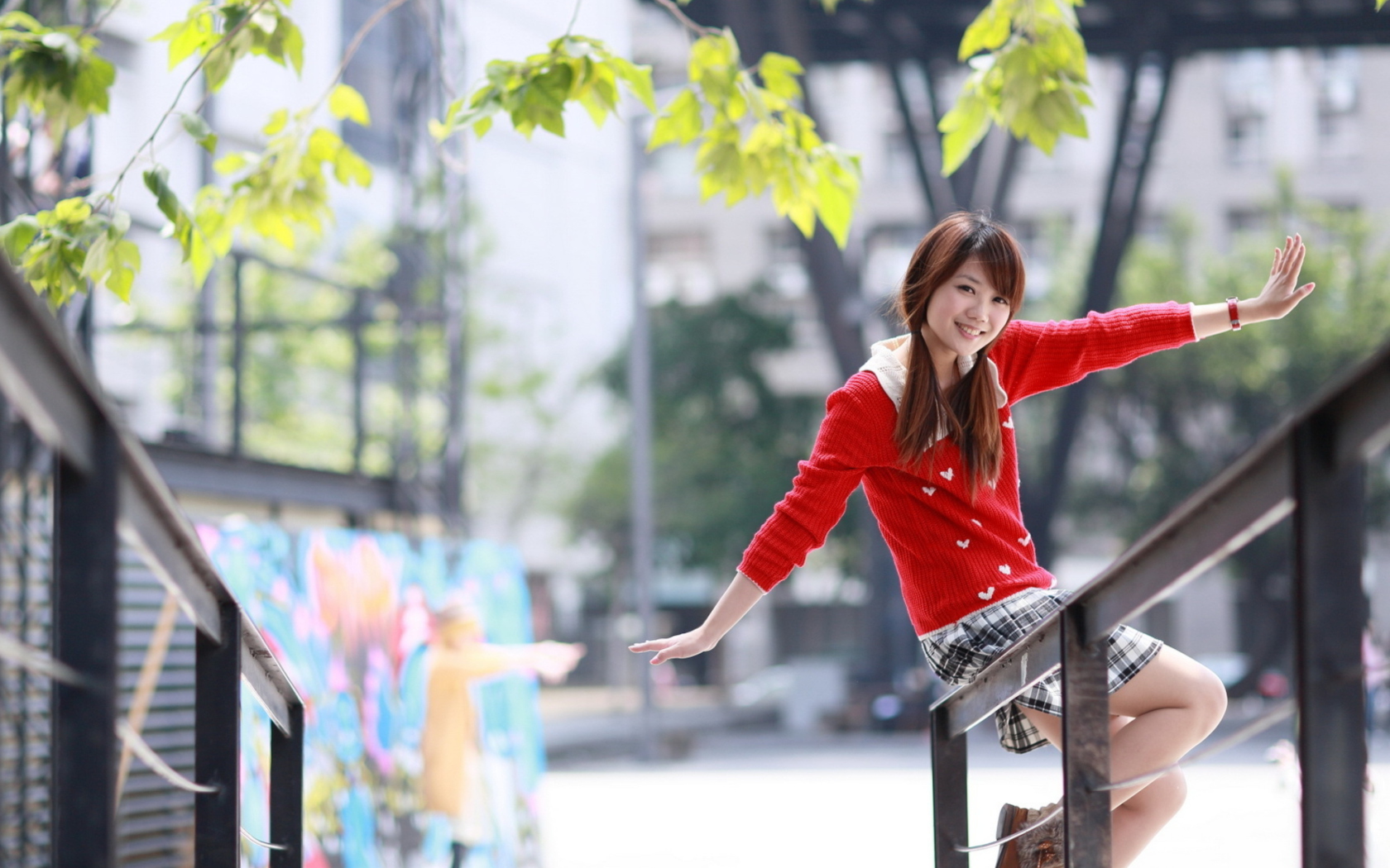Pretty Asian Girl In Red Jumper screenshot #1 1680x1050