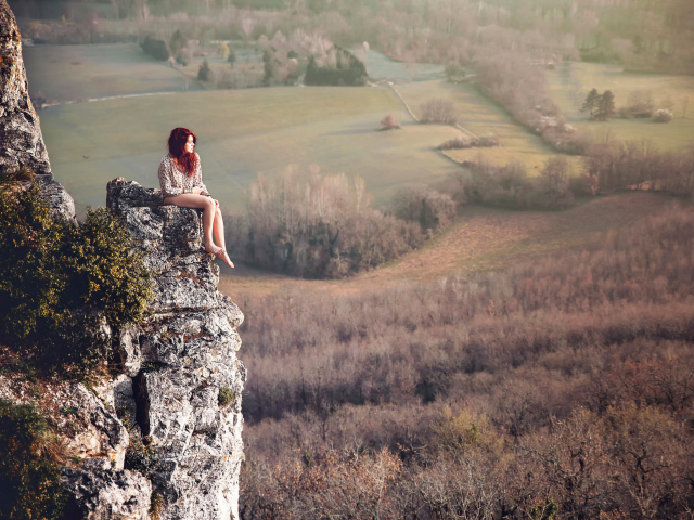 Redhead Girl Sitting On Rock screenshot #1 640x480