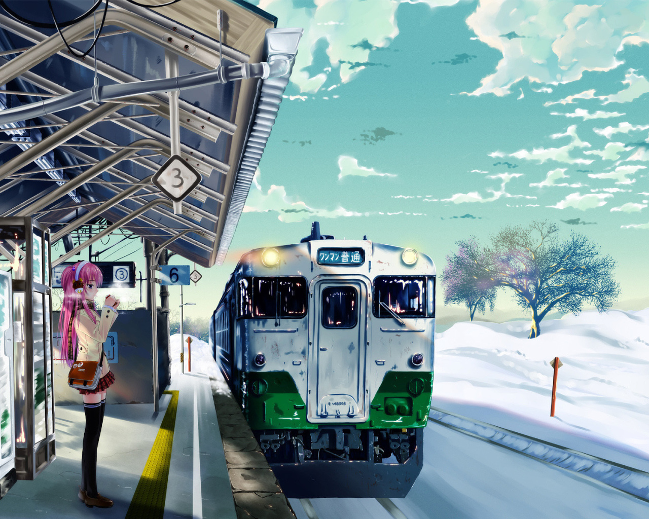 Das Anime Girl on Snow Train Stations Wallpaper 1280x1024