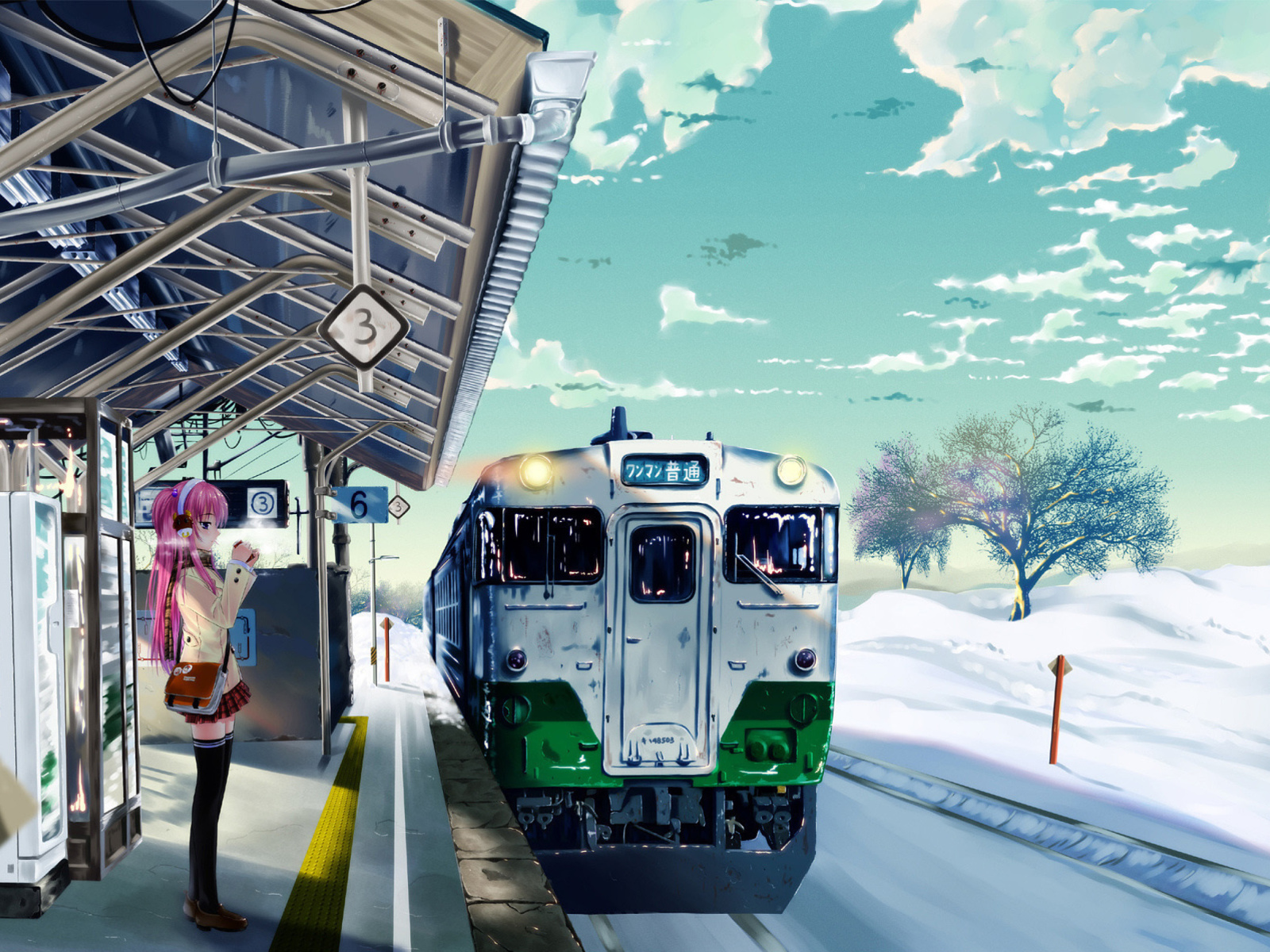 Sfondi Anime Girl on Snow Train Stations 1600x1200