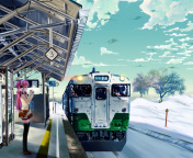 Fondo de pantalla Anime Girl on Snow Train Stations 176x144