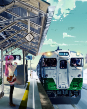 Anime Girl on Snow Train Stations wallpaper 176x220