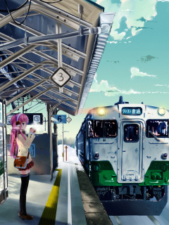 Das Anime Girl on Snow Train Stations Wallpaper 240x320