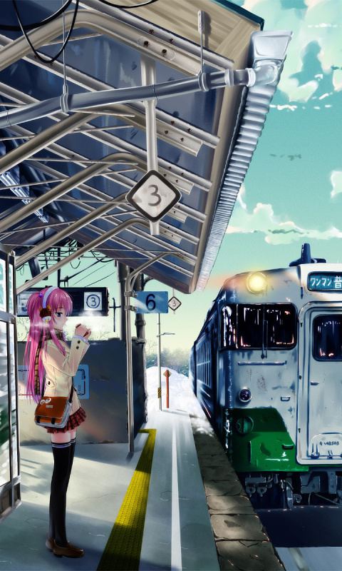 Anime Girl on Snow Train Stations wallpaper 480x800