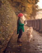 Child and dog spitz wallpaper 176x220