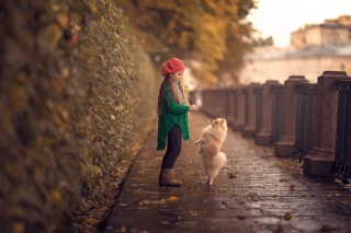 Child and dog spitz Background for Android, iPhone and iPad