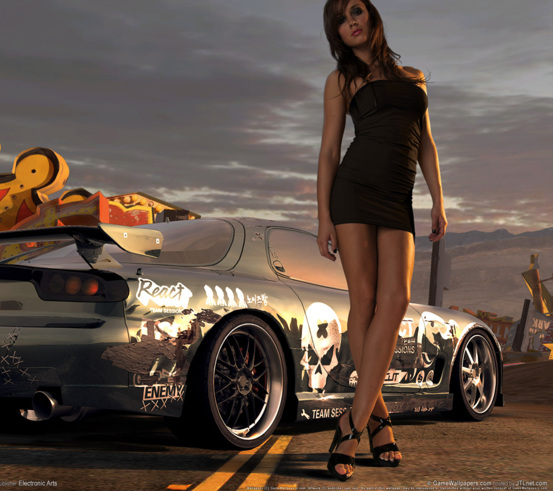 Обои Hot Girl Standing Next To Sport Car 1080x960