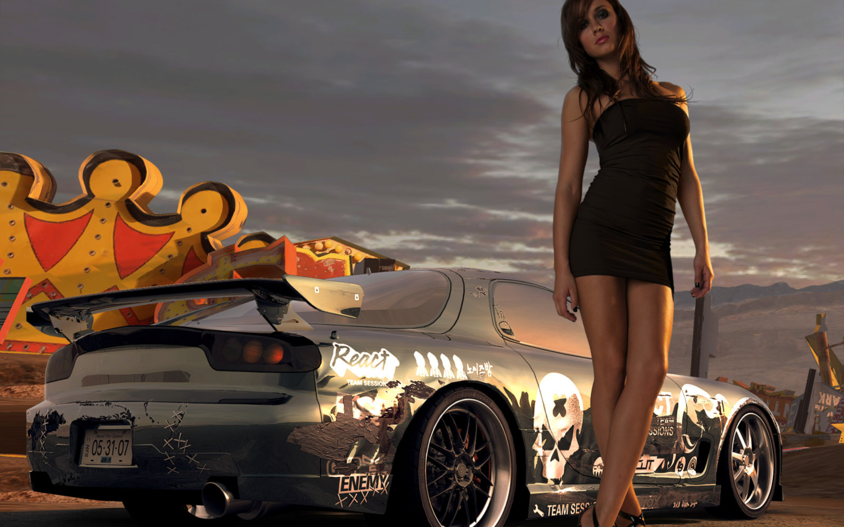 Hot Girl Standing Next To Sport Car wallpaper 1680x1050