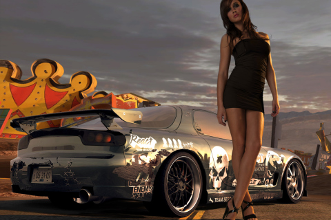 Hot Girl Standing Next To Sport Car wallpaper 480x320