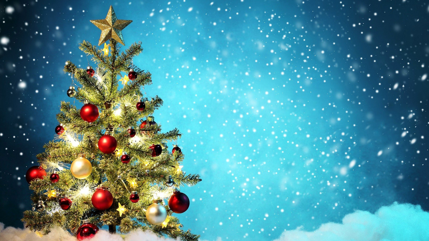 New Year Tree and Snow wallpaper 1366x768