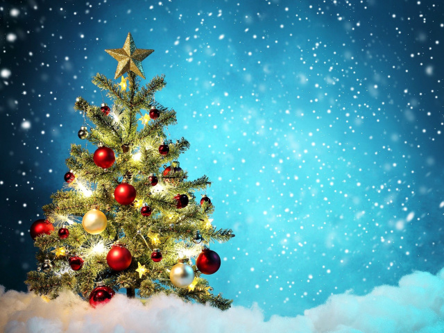 New Year Tree and Snow wallpaper 640x480