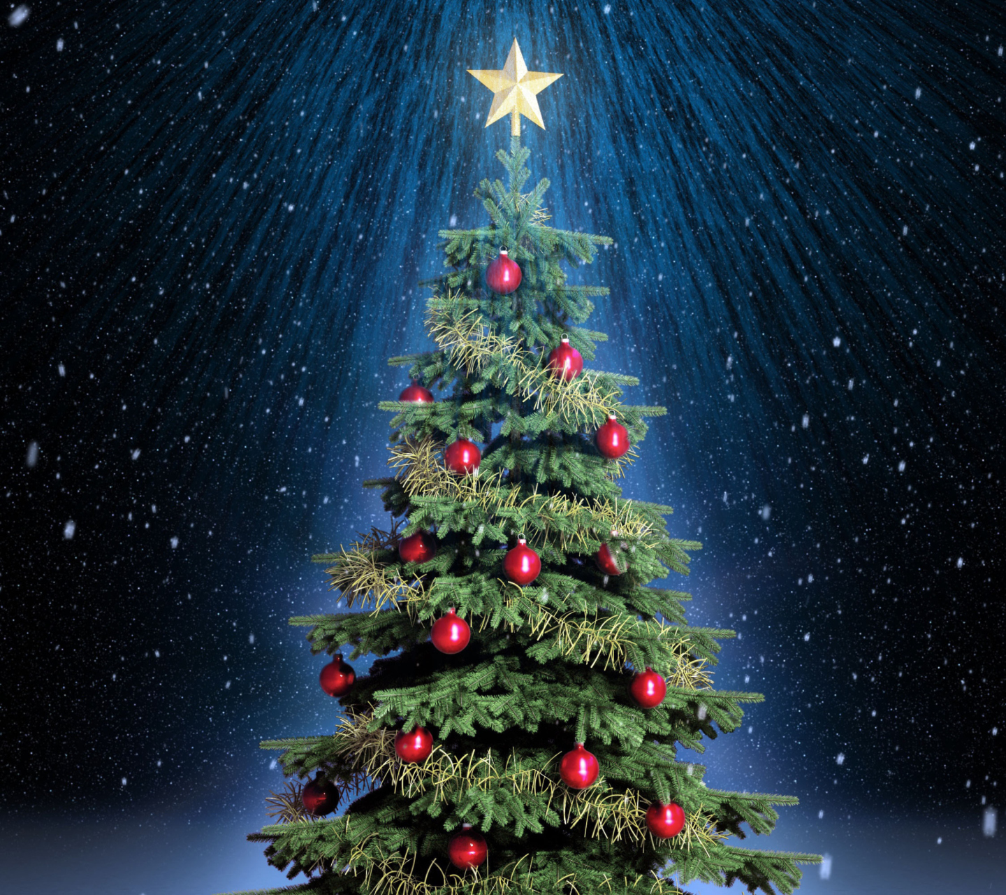 Das Classic Christmas Tree With Star On Top Wallpaper 1440x1280
