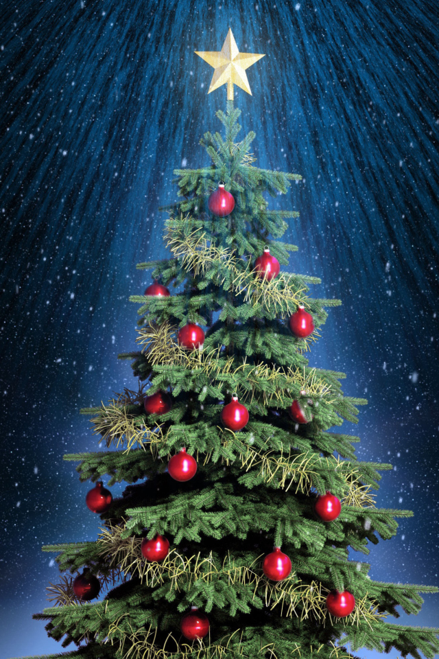 Das Classic Christmas Tree With Star On Top Wallpaper 640x960