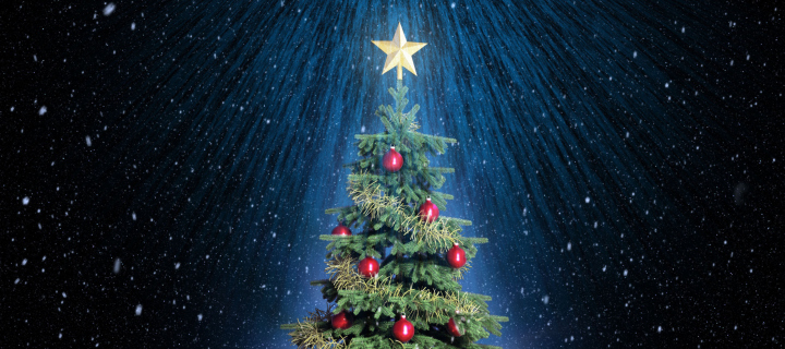Das Classic Christmas Tree With Star On Top Wallpaper 720x320