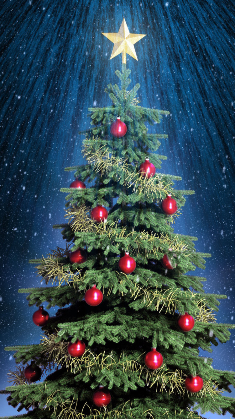 Sfondi Classic Christmas Tree With Star On Top 750x1334