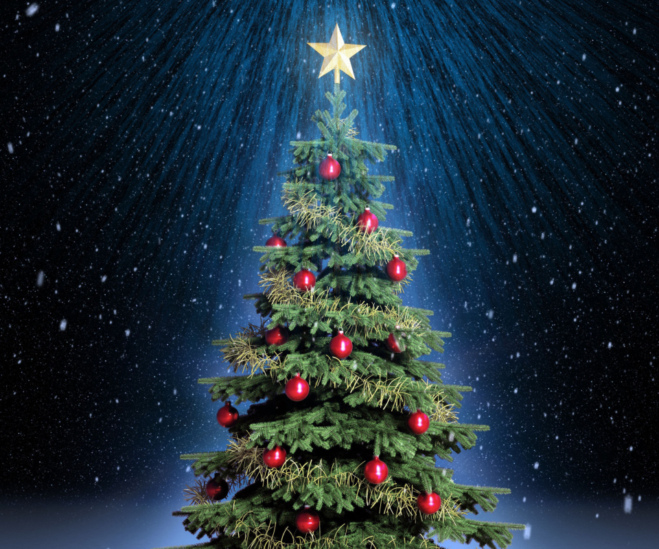 Обои Classic Christmas Tree With Star On Top 960x800