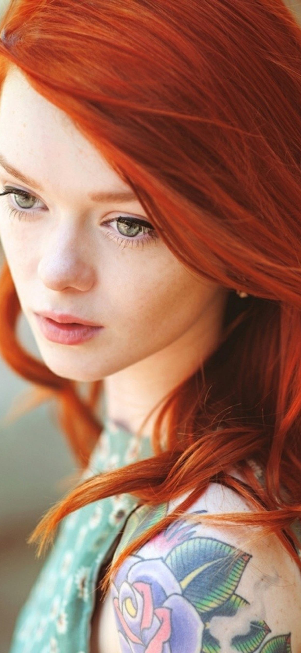 Sfondi Beautiful Girl With Red Hair 1170x2532