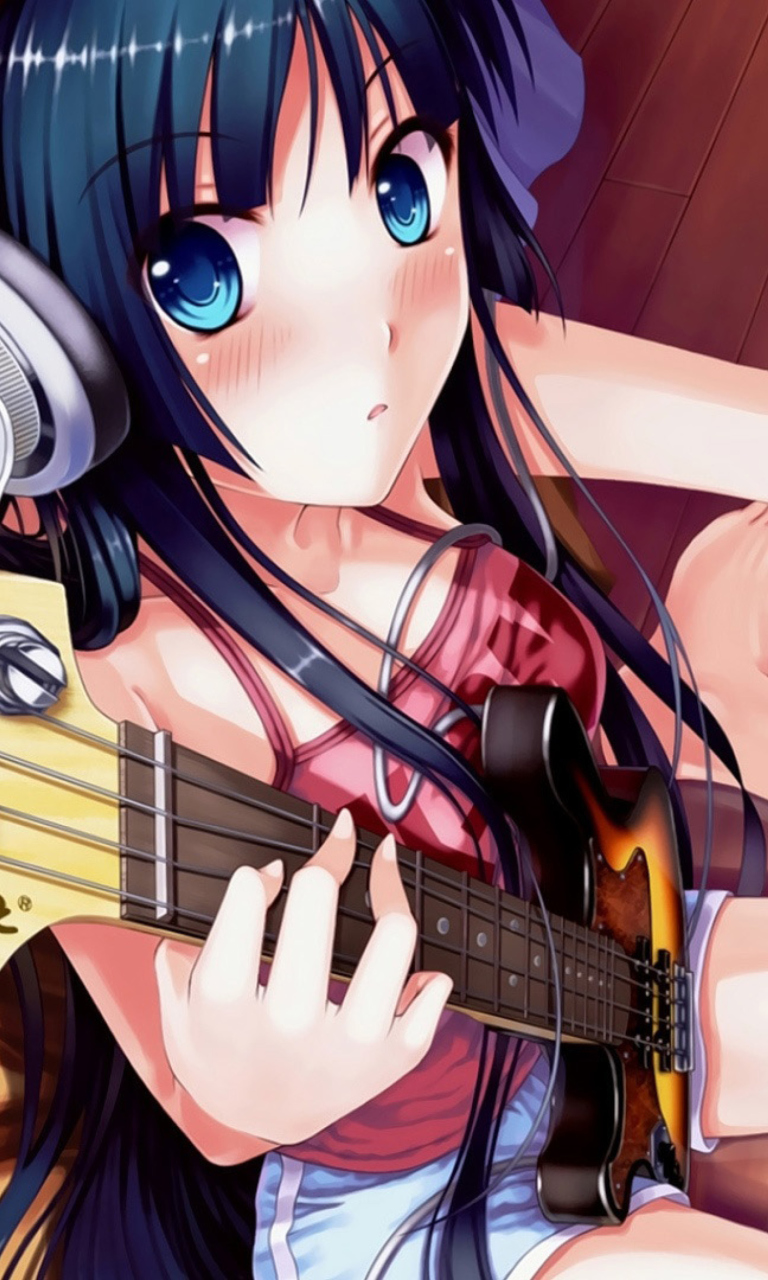 Обои Anime Girl With Guitar 768x1280