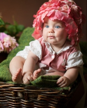Cute Baby With Blue Eyes And Roses wallpaper 176x220