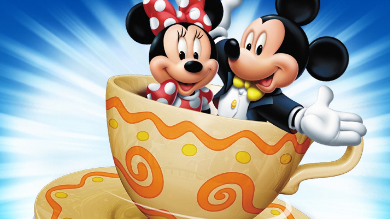 Fondo de pantalla Mickey And Minnie Mouse In Cup 1280x720