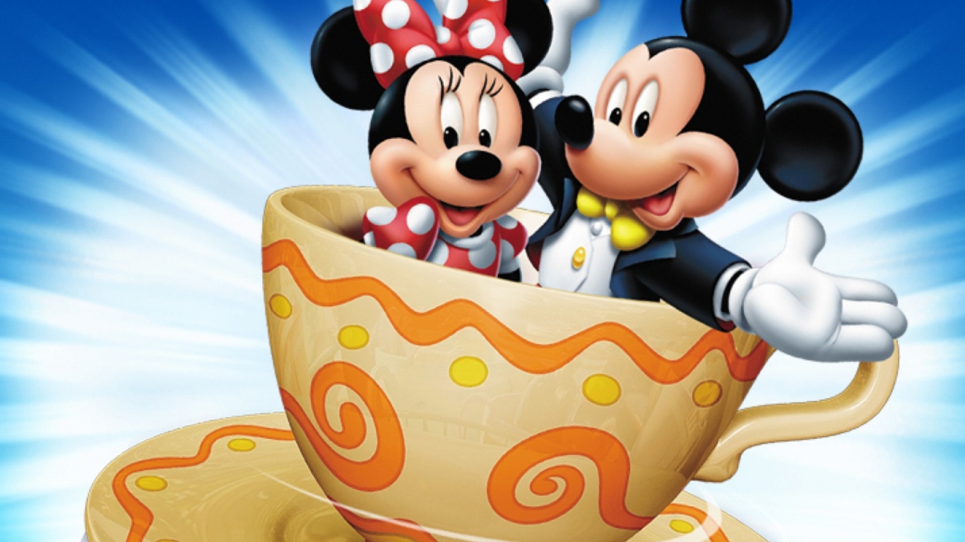 Mickey And Minnie Mouse In Cup wallpaper 1366x768