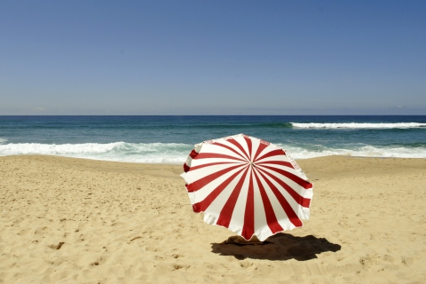 Das Umbrella On The Beach Wallpaper 480x320