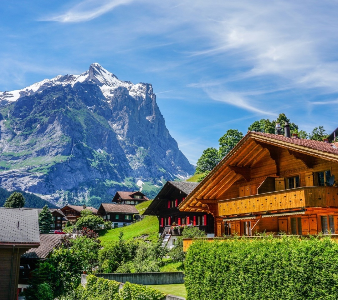 Mountains landscape in Slovenia with Chalet wallpaper 1080x960