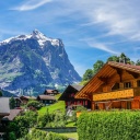 Mountains landscape in Slovenia with Chalet wallpaper 128x128