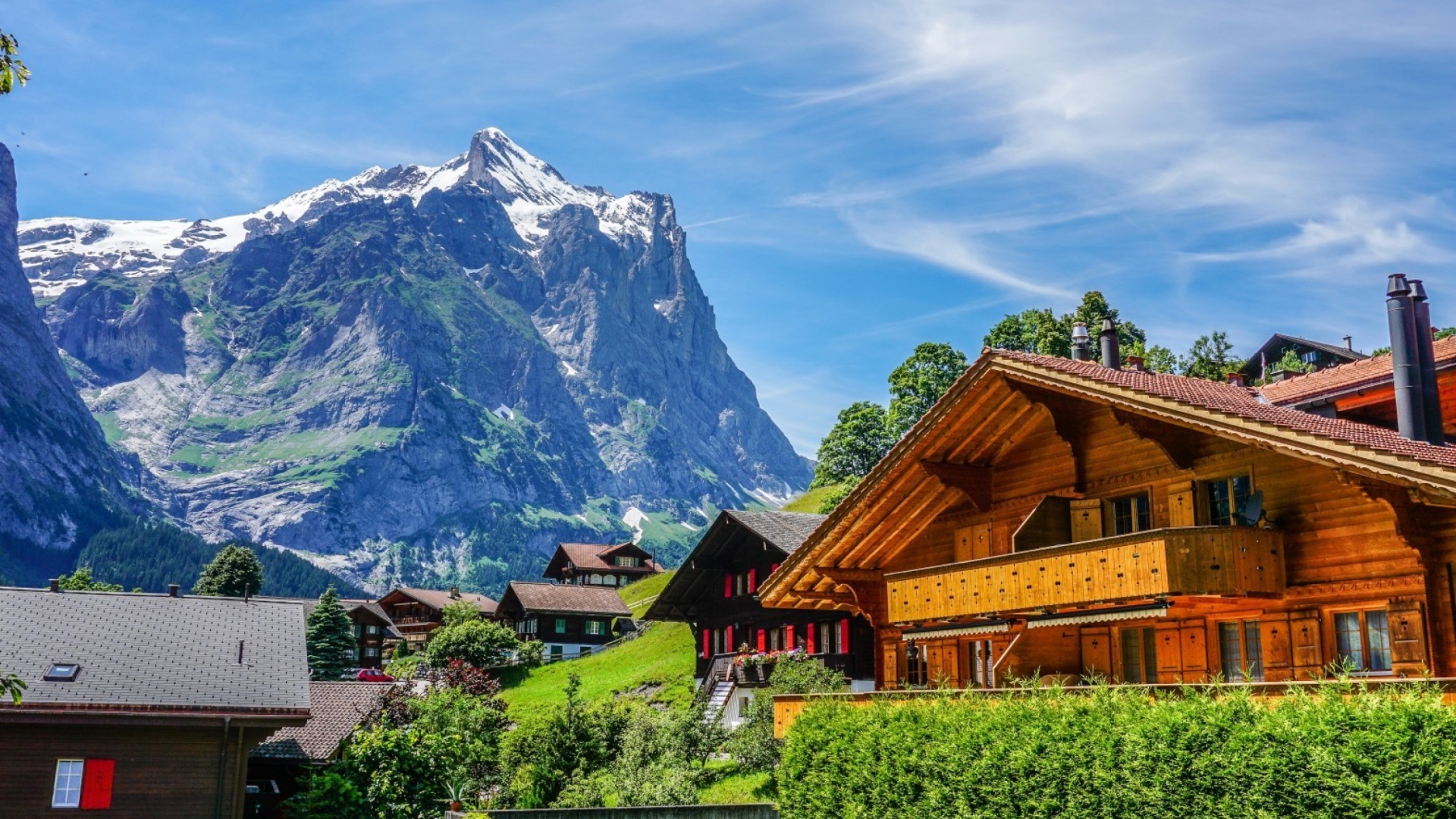Mountains landscape in Slovenia with Chalet wallpaper 1920x1080