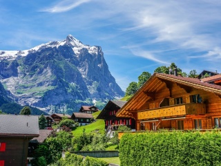 Mountains landscape in Slovenia with Chalet wallpaper 320x240