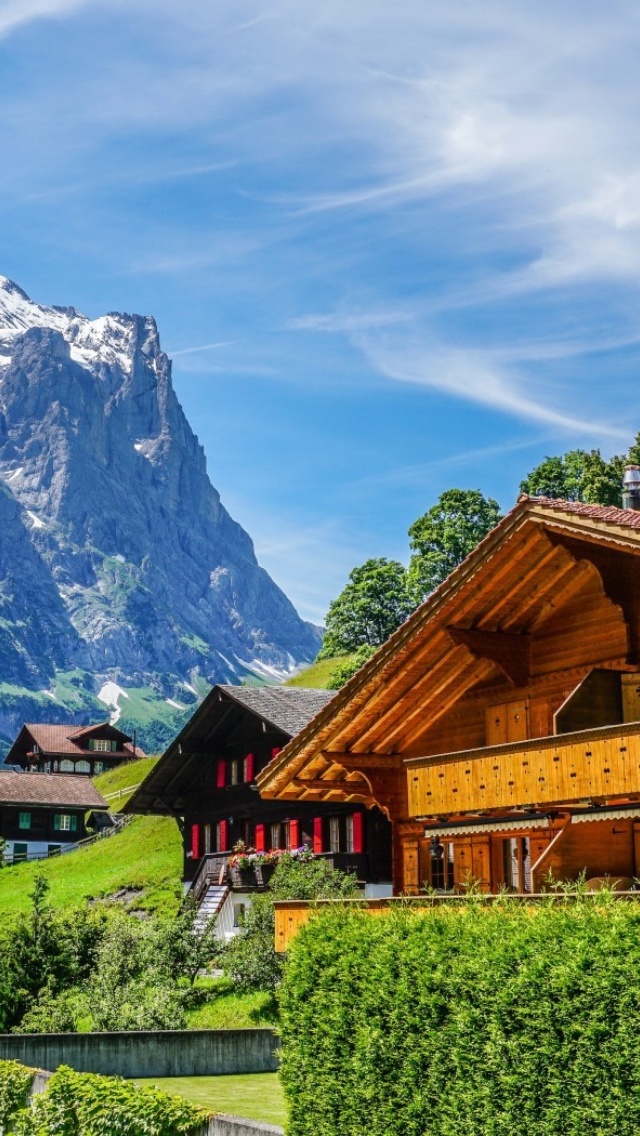 Mountains landscape in Slovenia with Chalet wallpaper 640x1136