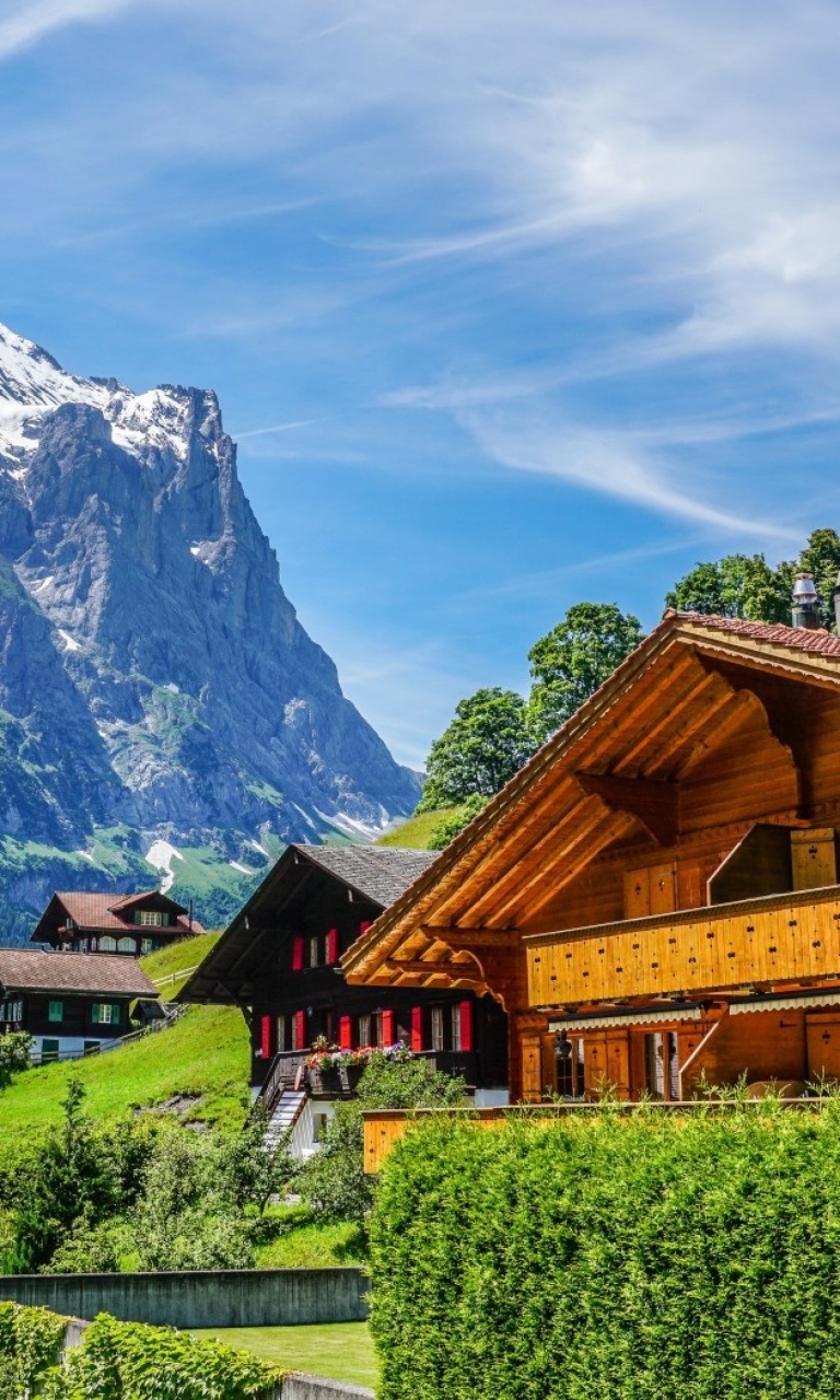 Mountains landscape in Slovenia with Chalet wallpaper 768x1280
