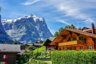 Mountains landscape in Slovenia with Chalet Background for Android, iPhone and iPad