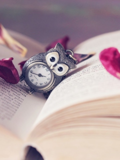 Fondo de pantalla Vintage Owl Watch And Book 240x320