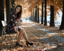 Fondo de pantalla Caucasian joy girl in autumn park 220x176