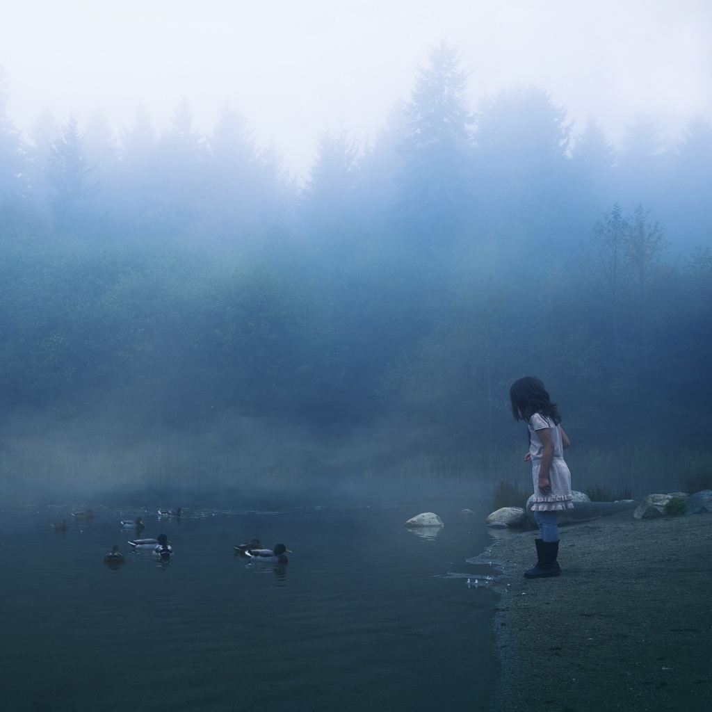 Child Feeding Ducks In Misty Morning screenshot #1 1024x1024