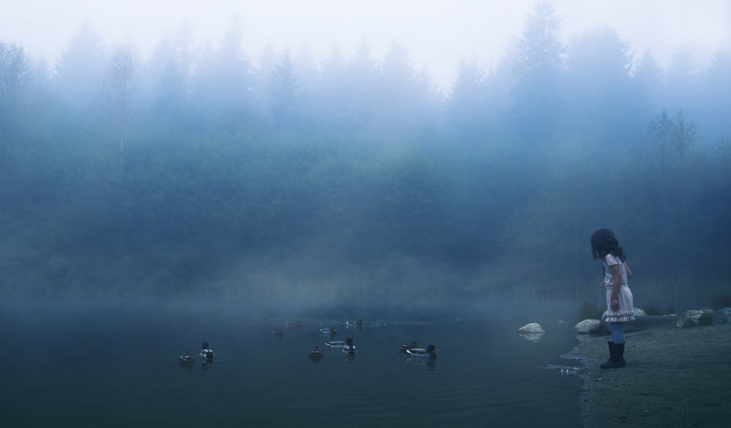 Screenshot №1 pro téma Child Feeding Ducks In Misty Morning 1024x600