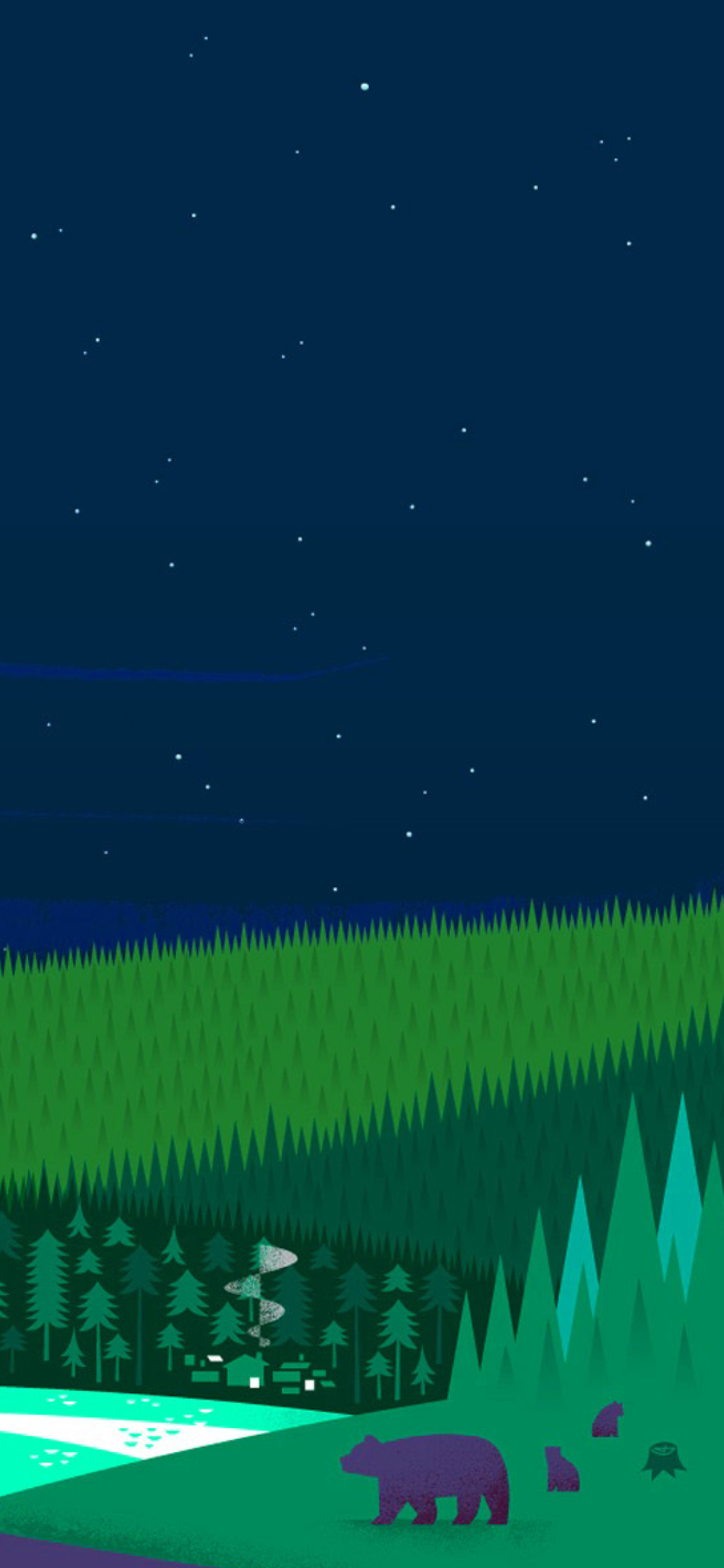 Graphics night and bears in forest wallpaper 1170x2532