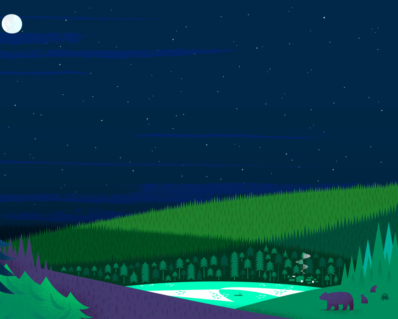 Graphics night and bears in forest wallpaper 1600x1280