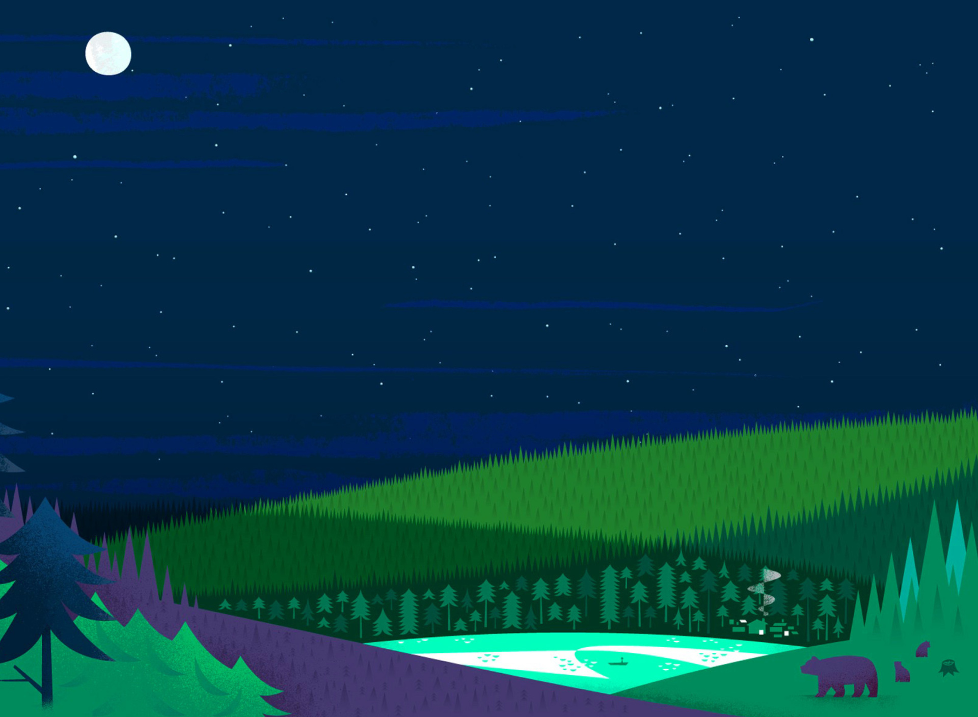Graphics night and bears in forest wallpaper 1920x1408