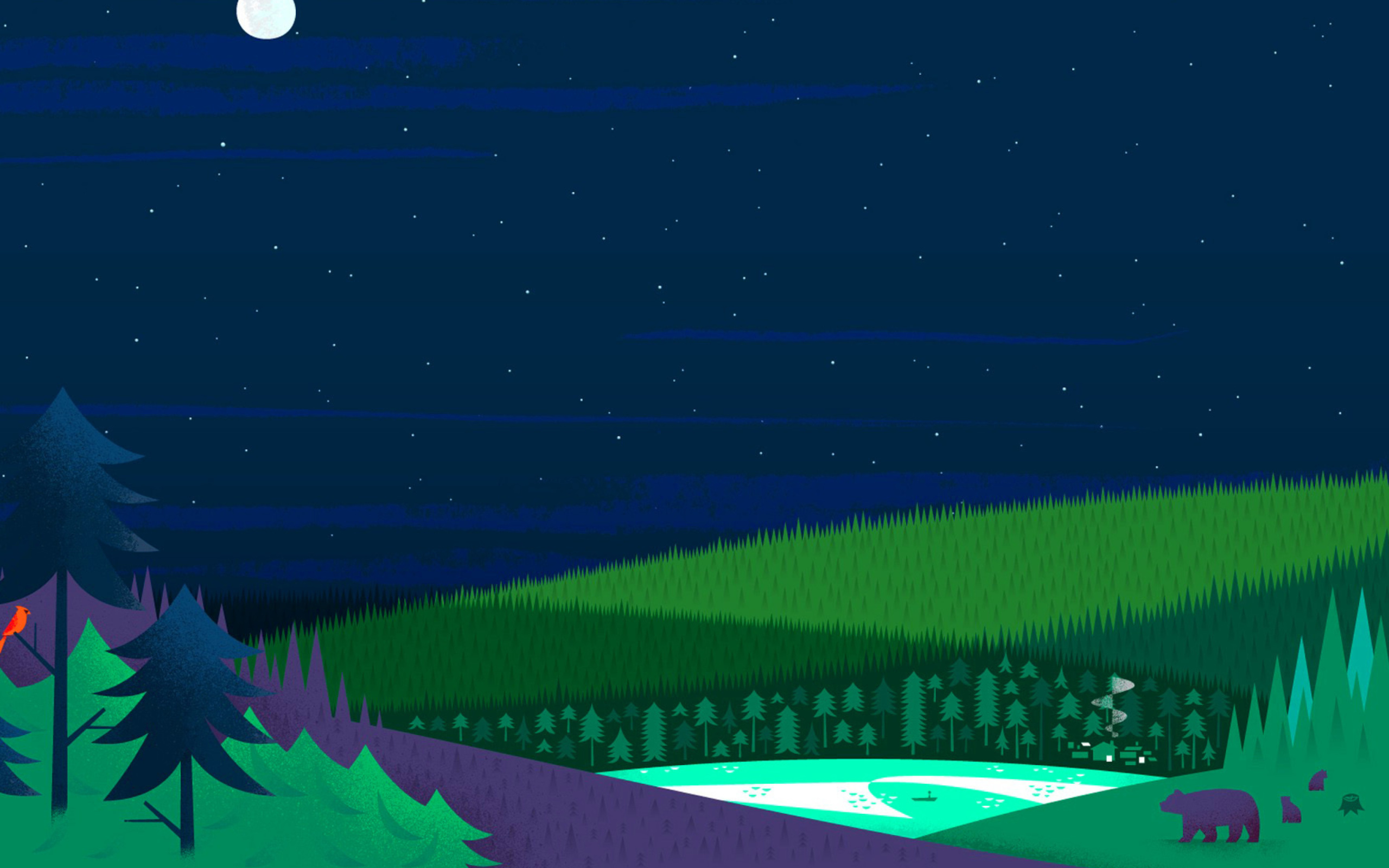 Обои Graphics night and bears in forest 2560x1600